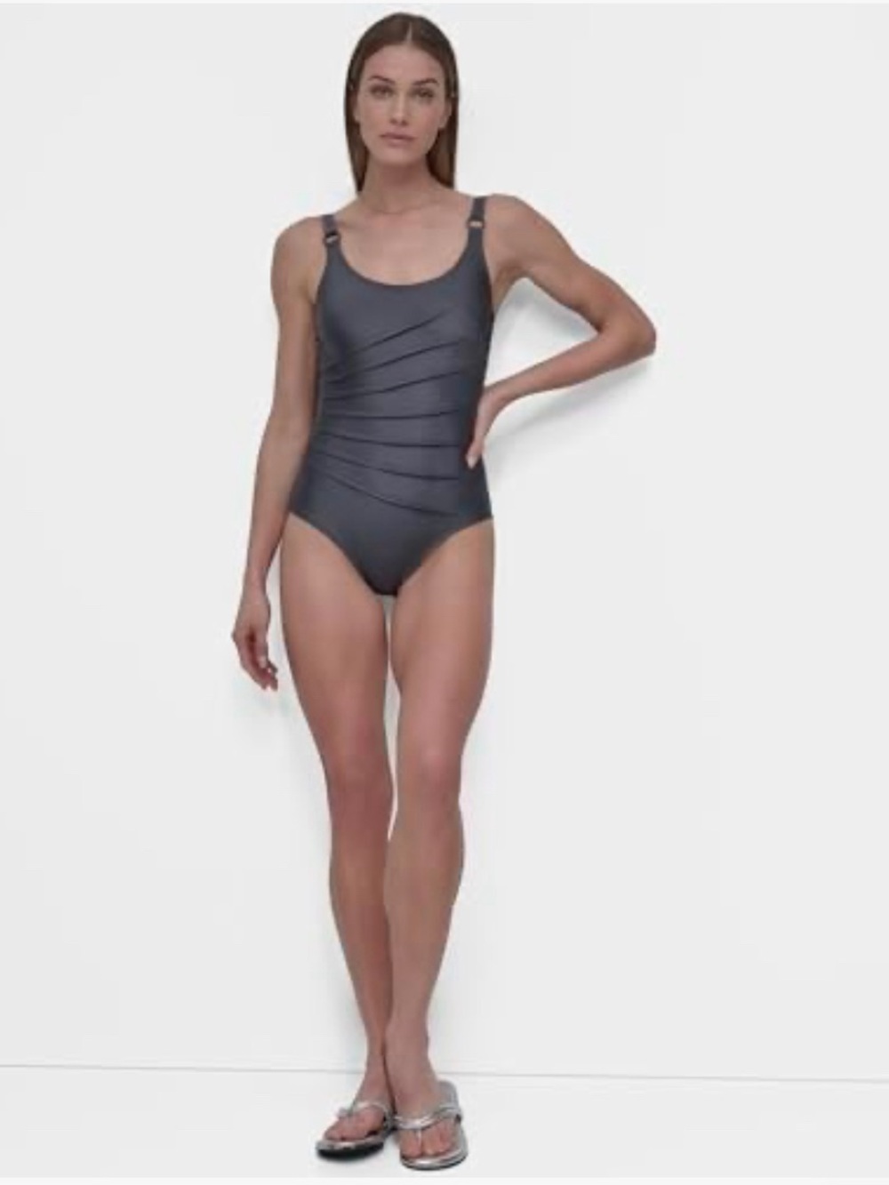 NWT DKNY Women's One-Piece Starburst Swimsuit, Color Titanium Shimmer Size Small - Picture 8 of 10